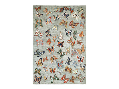 Peshawar Modern / Contemporary hand-knotted wool rug in Gray, 5'10" x 8'8" — SKU O022244
