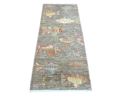 Brown 2'7" x 5'10" Modern and Contemporary Hand knotted Wool Rug - Sku: O022245