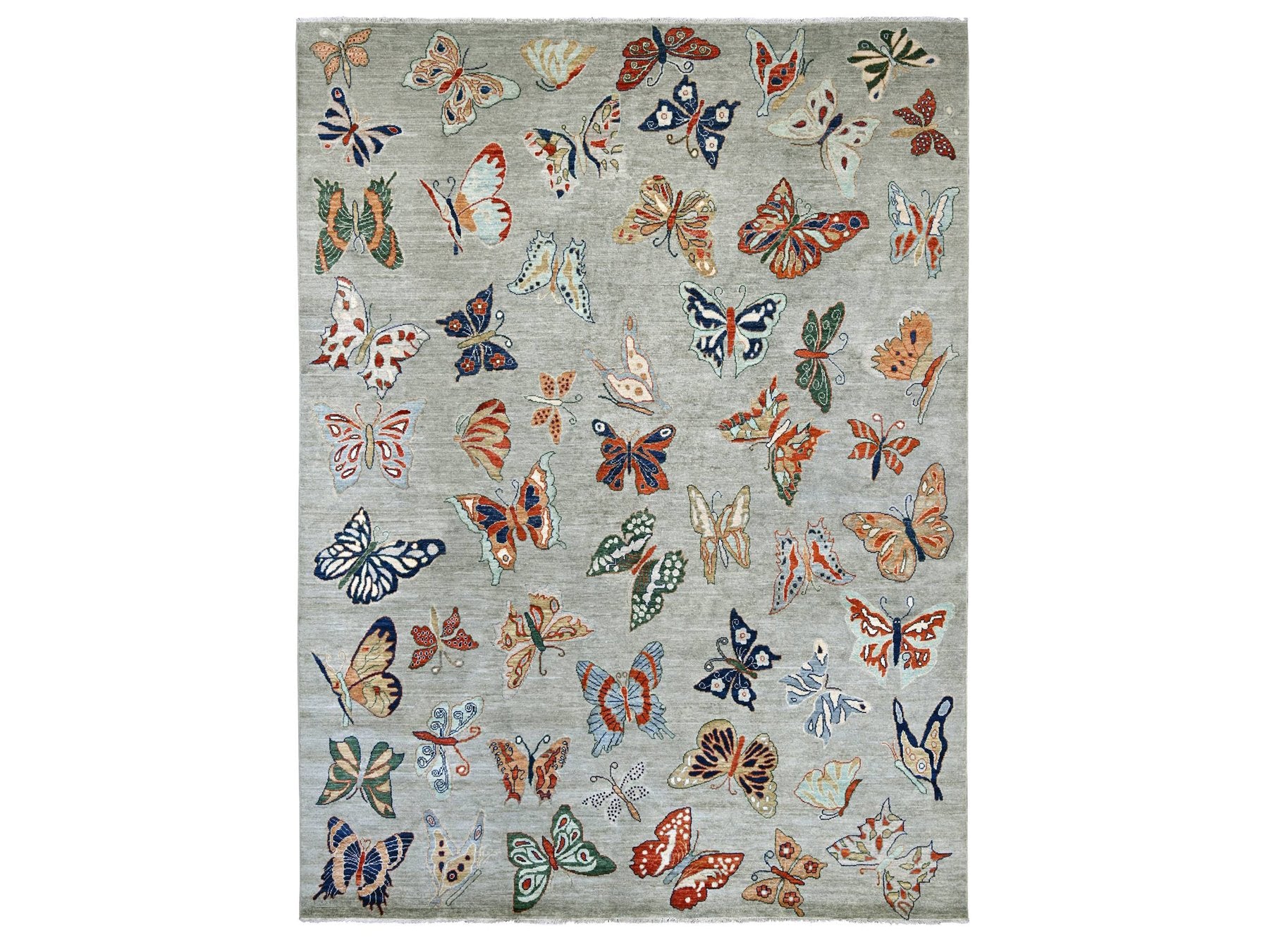Peshawar Modern / Contemporary hand-knotted wool rug in Gray, 8'11" x 11'9" — SKU O022246
