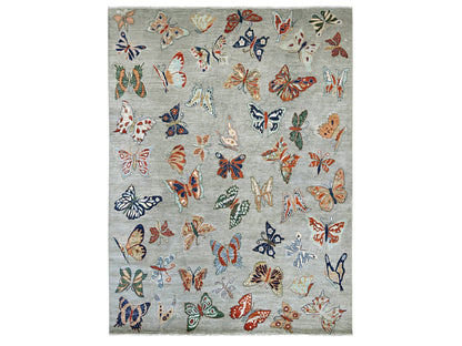 Peshawar Modern / Contemporary hand-knotted wool rug in Gray, 8'11" x 11'9" — SKU O022246