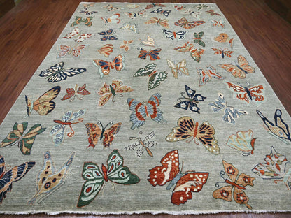 Peshawar Modern / Contemporary hand-knotted wool rug in Gray, 8'11" x 11'9" — SKU O022246 (view 2)