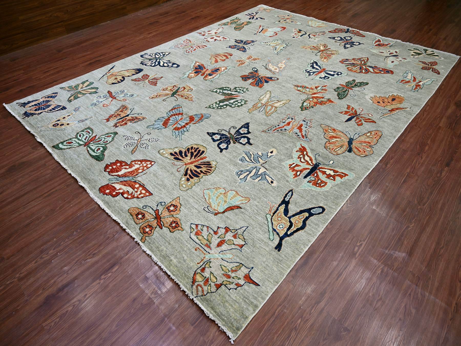 Peshawar Modern / Contemporary hand-knotted wool rug in Gray, 8'11" x 11'9" — SKU O022246 (view 3)
