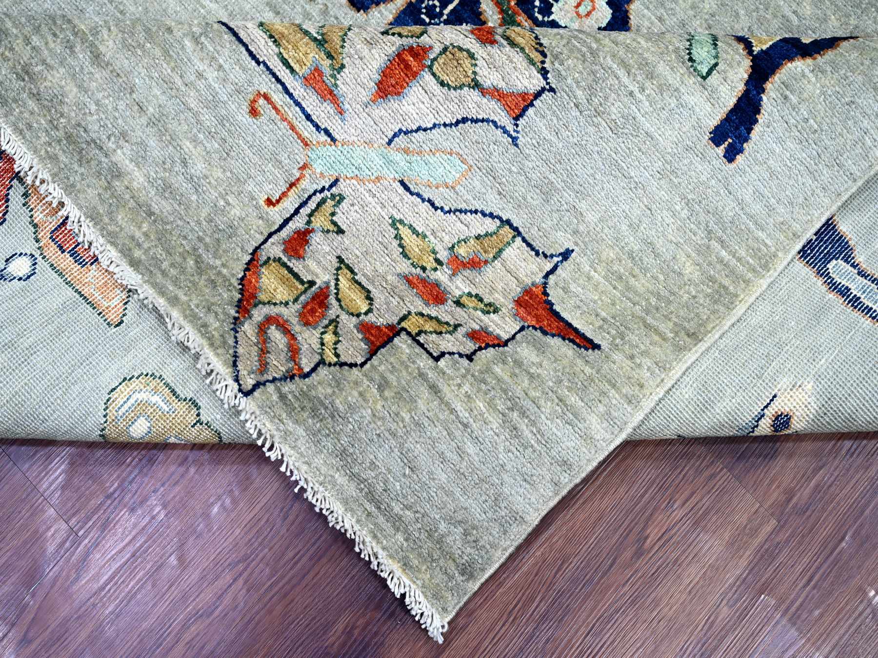 Peshawar Modern / Contemporary hand-knotted wool rug in Gray, 8'11" x 11'9" — SKU O022246 (view 6)