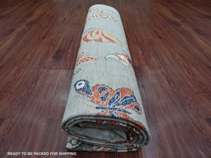 Grey 8'11" x 11'9" Modern and Contemporary Hand knotted Wool Rug - Sku: O022246