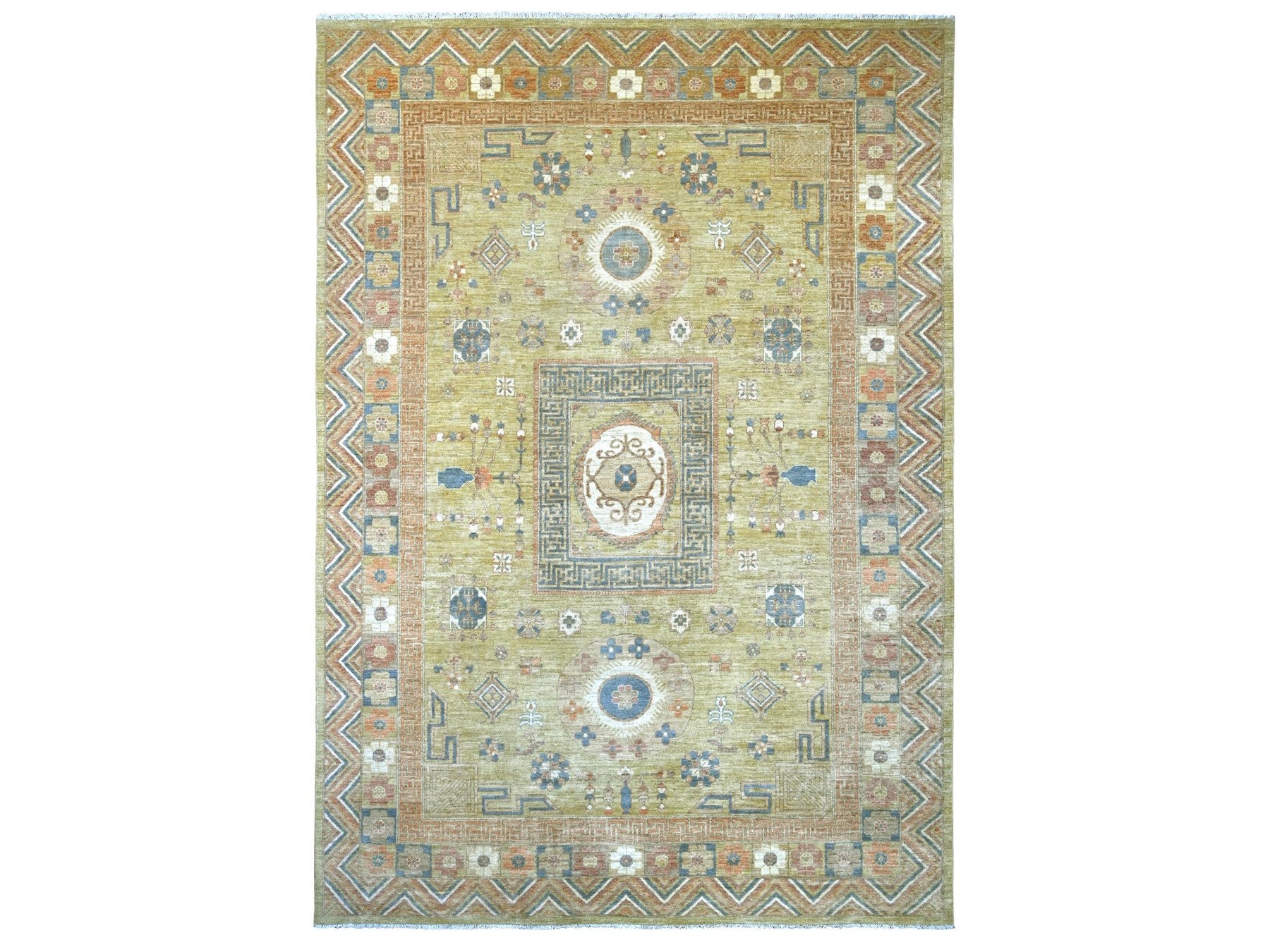 Green 9'9" x 13'9" Oushak And Peshawar Hand knotted Wool Rug - Sku: O022247