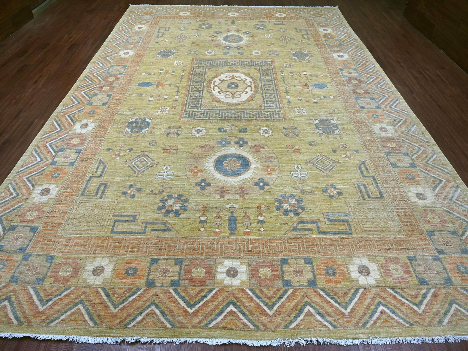 Green 9'9" x 13'9" Oushak And Peshawar Hand knotted Wool Rug - Sku: O022247