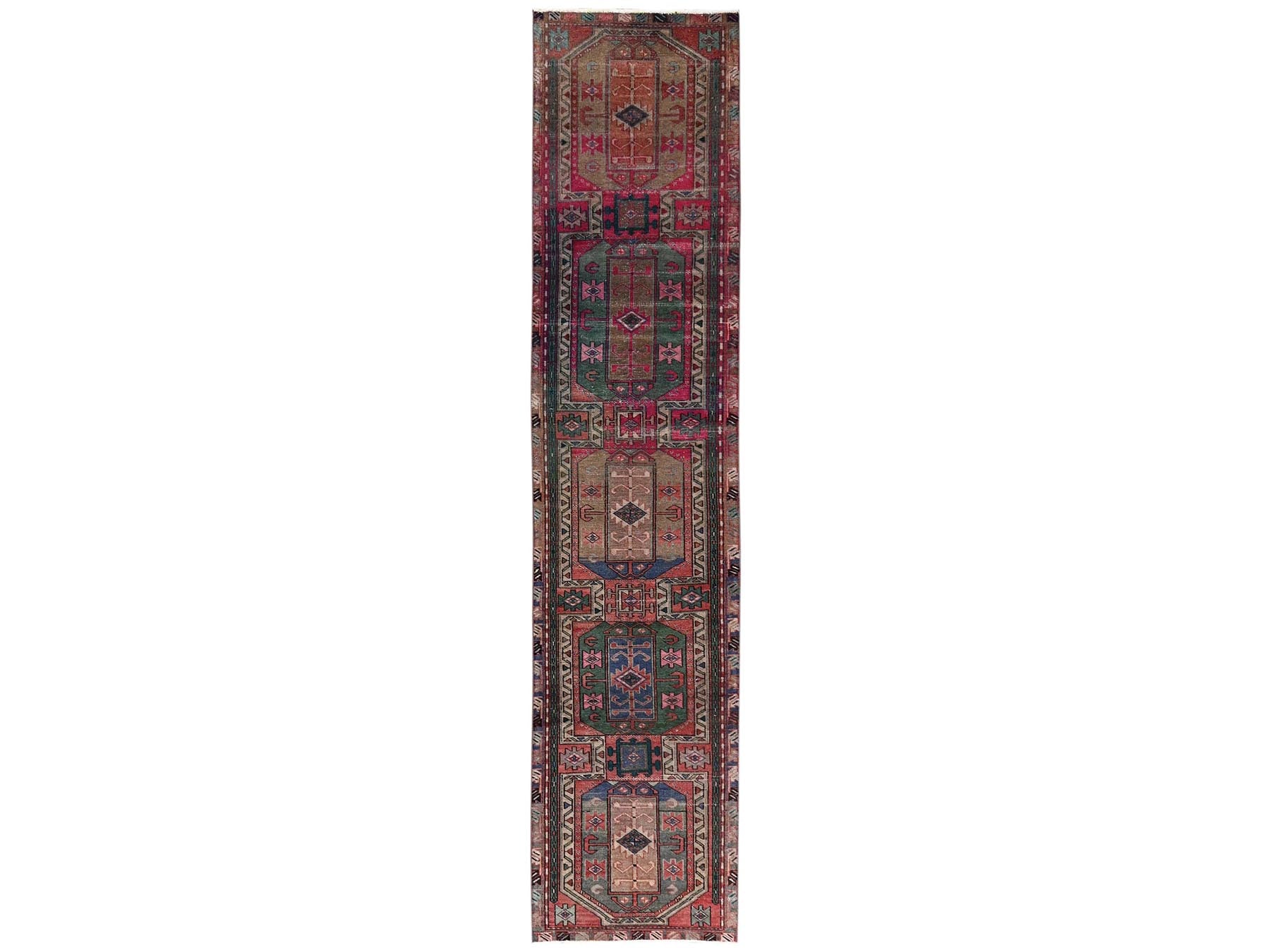 Vintage hand-knotted wool runner in Red, 2'7" x 12'5" — SKU O02224