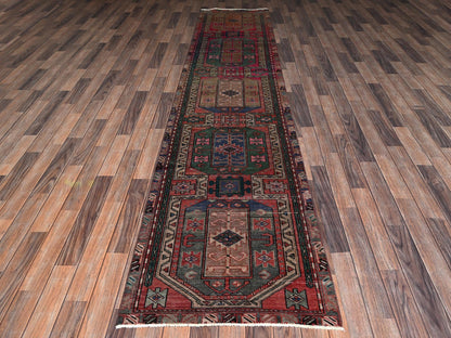 Vintage hand-knotted wool runner in Red, 2'7" x 12'5" — SKU O02224 (view 2)
