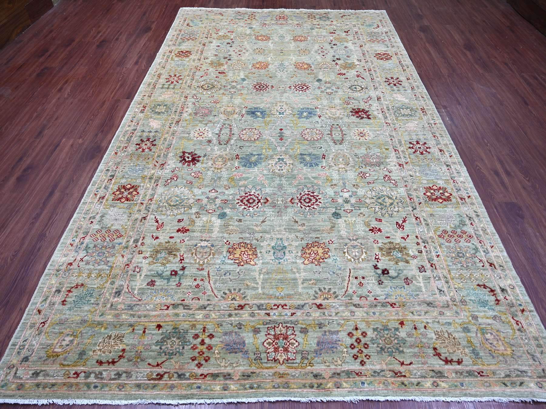 Green 7'3" x 11'8" Oushak And Peshawar Hand knotted Wool Rug - Sku: O022250