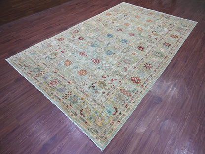 Green 7'3" x 11'8" Oushak And Peshawar Hand knotted Wool Rug - Sku: O022250