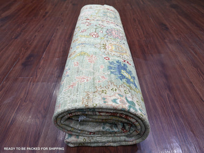 Green 7'3" x 11'8" Oushak And Peshawar Hand knotted Wool Rug - Sku: O022250