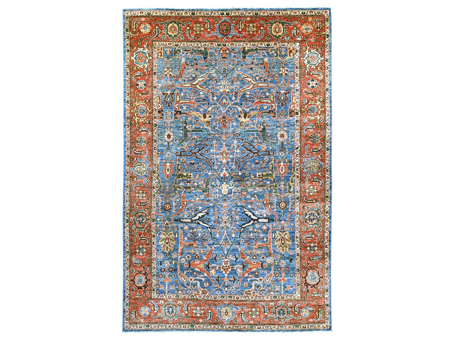 Blue 5'10" x 9'1" Tribal & Geometric Hand knotted Wool Rug - Sku: O022251