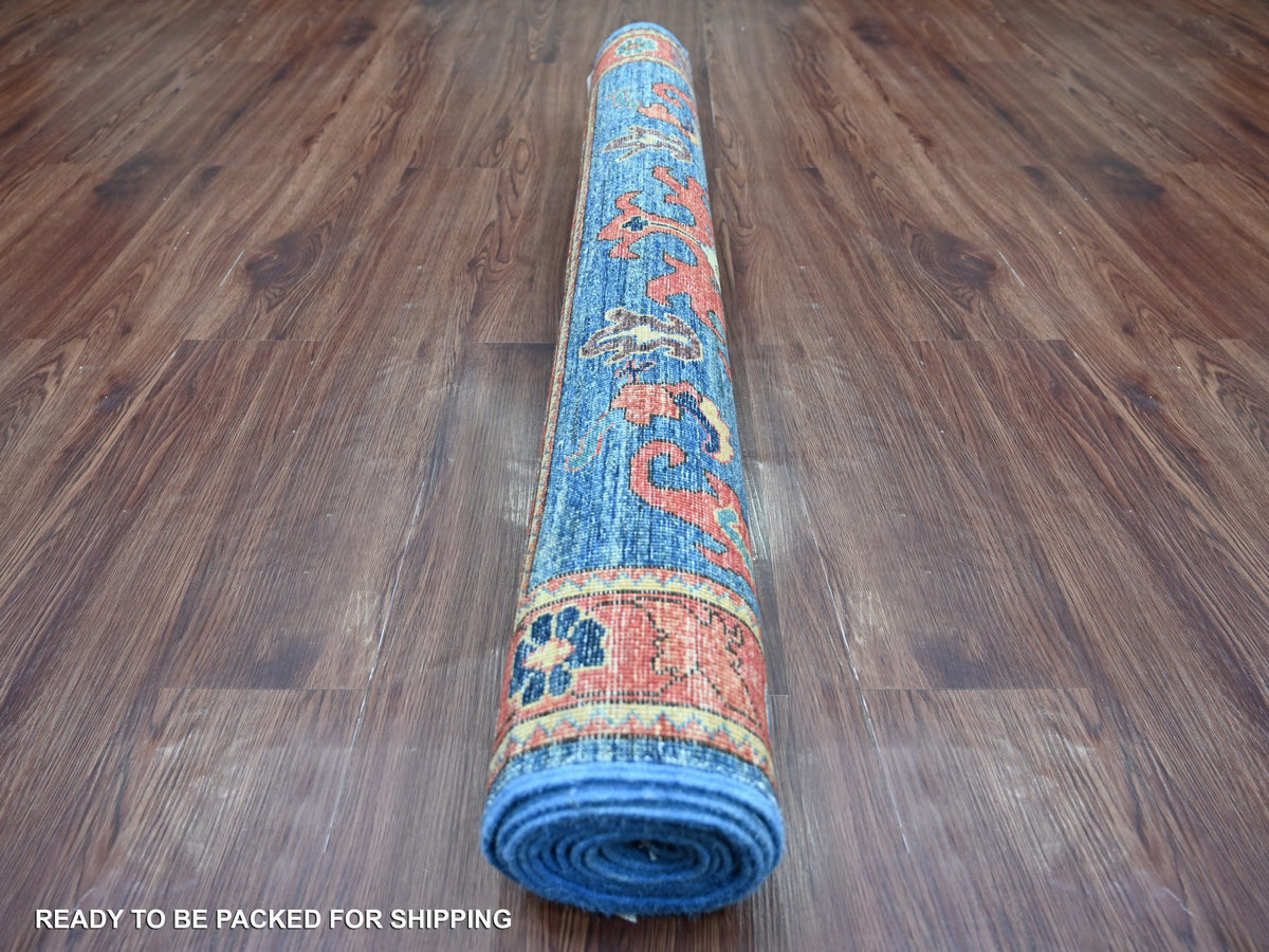 Heriz Tribal hand-knotted wool runner in Blue, 4' x 10', SKU O022252 (view 4)