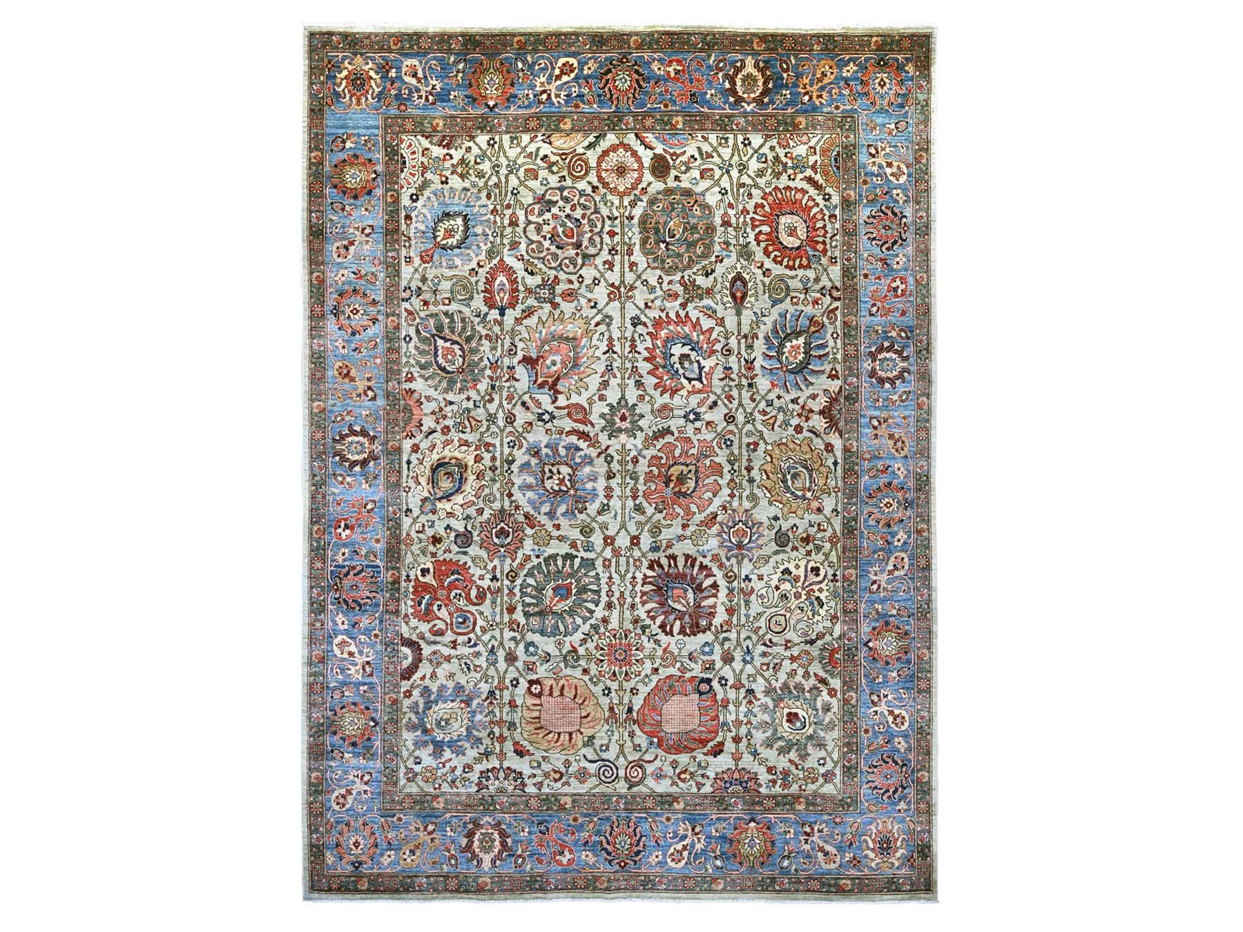 Tribal & Geometric hand-knotted wool rug in Gray & Blue, 9'9" x 13'8" — SKU O022253
