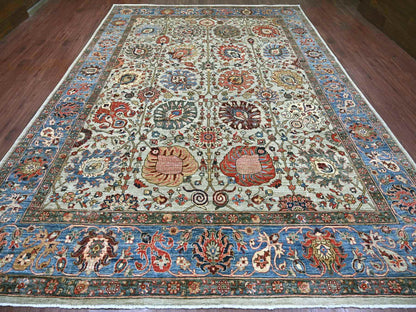 Tribal & Geometric hand-knotted wool rug in Gray & Blue, 9'9" x 13'8" — SKU O022253 (view 2)