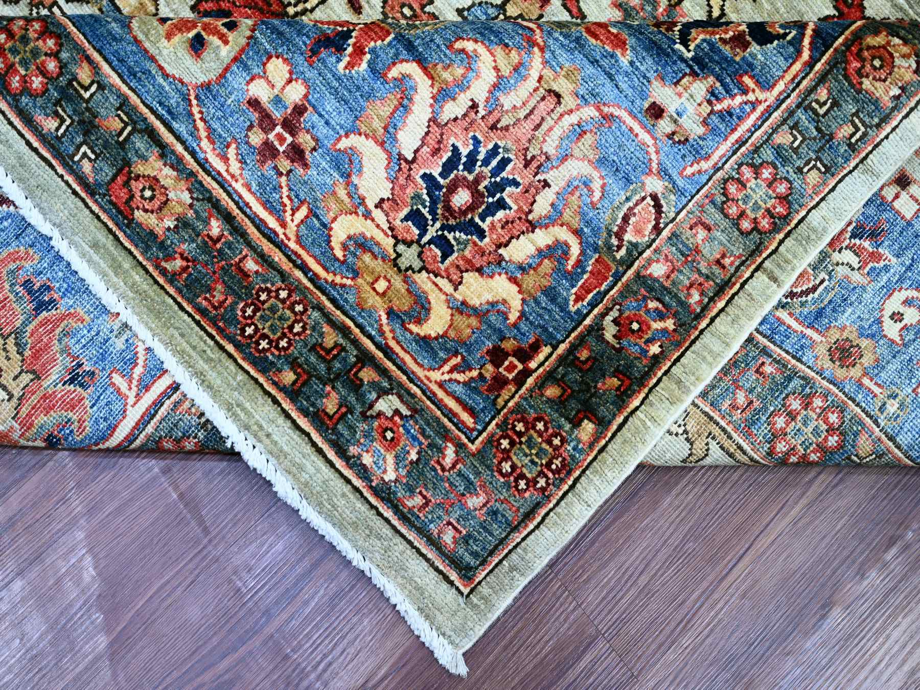 Tribal & Geometric hand-knotted wool rug in Gray & Blue, 9'9" x 13'8" — SKU O022253 (view 6)