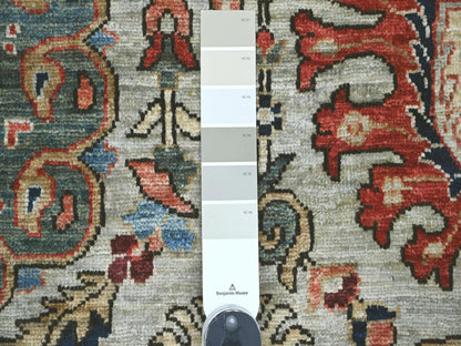 Tribal & Geometric hand-knotted wool rug in Gray & Blue, 9'9" x 13'8" — SKU O022253 (view 7)
