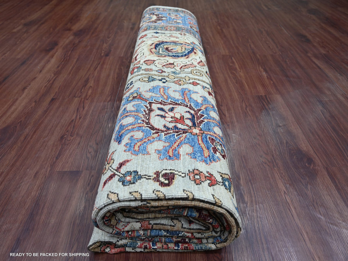 Tribal & Geometric hand-knotted wool rug in Gray & Blue, 9'9" x 13'8" — SKU O022253 (view 9)