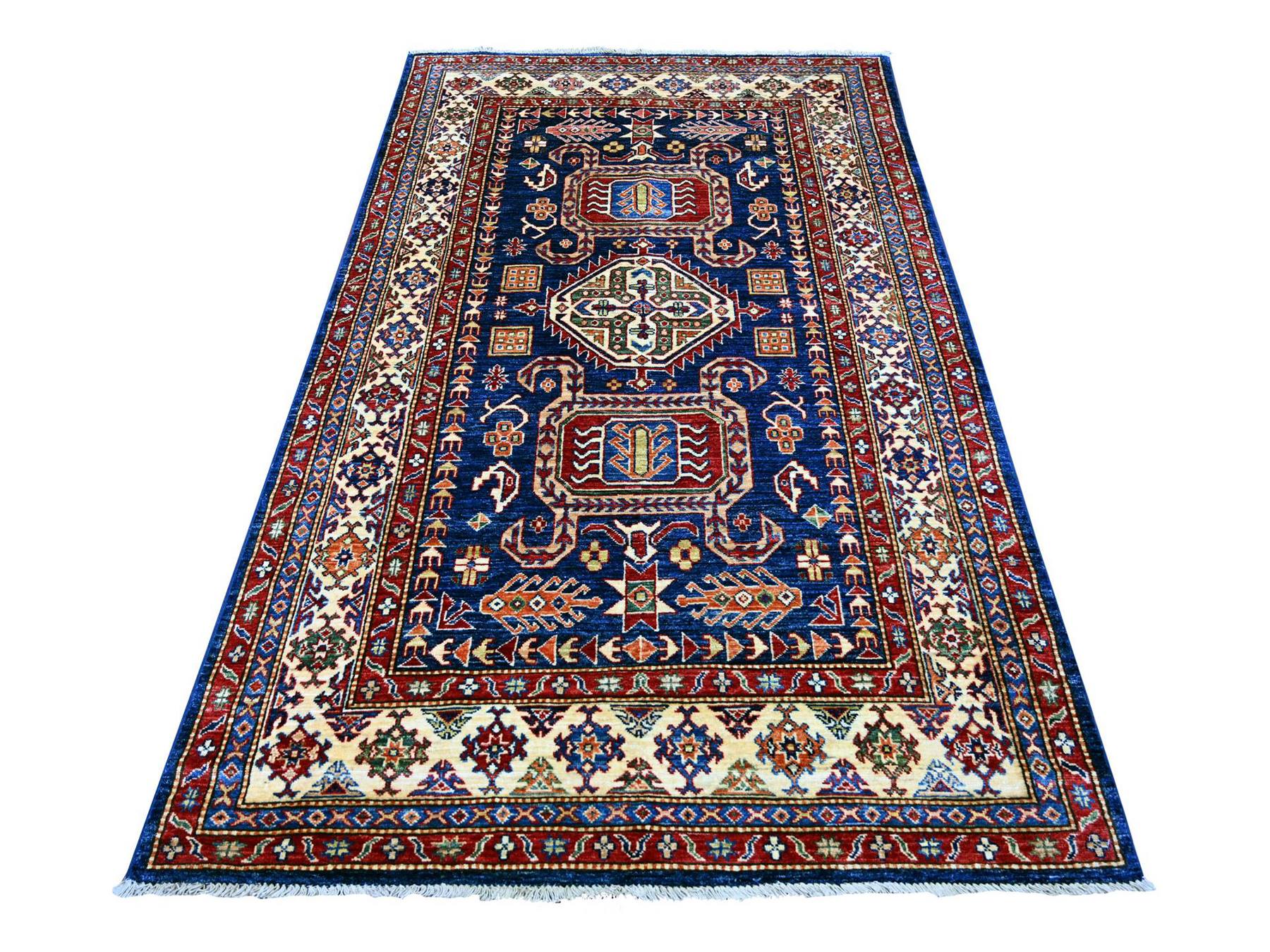 Blue 4'10" x 7'5" Tribal & Geometric Hand knotted Wool Rug - Sku: O022256