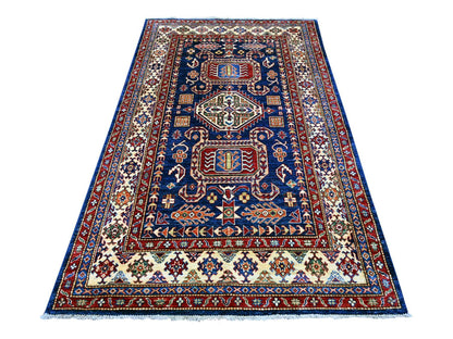 Blue 4'10" x 7'5" Tribal & Geometric Hand knotted Wool Rug - Sku: O022256