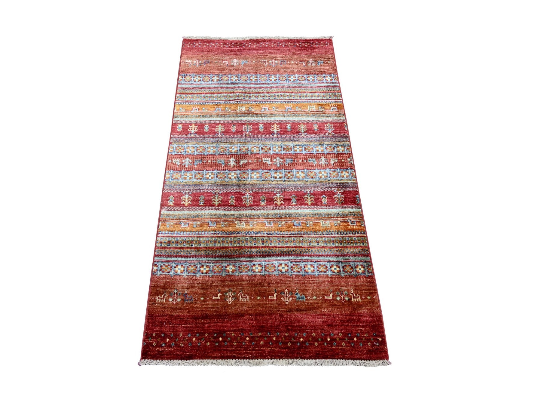 Kazak Tribal & Geometric hand-knotted wool rug in Red, 2'7" x 5' — SKU O022261