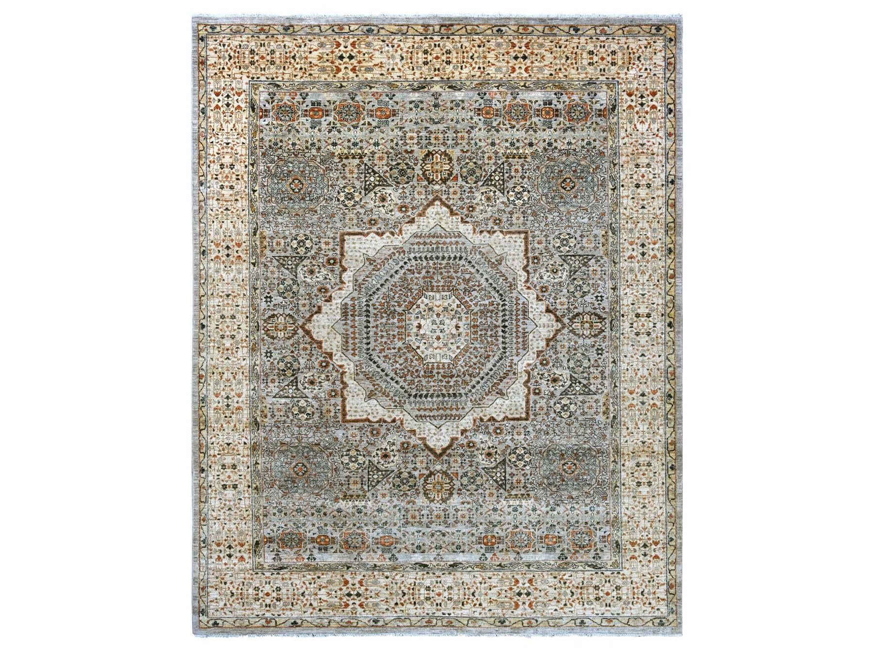 Mamluk Mamluk hand-knotted wool rug in Gray & Ivory, 7'10" x 9'10" — SKU O022268