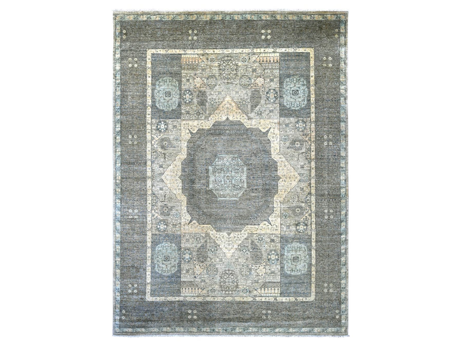 Mamluk Mamluk hand-knotted wool rug in Ivory & Gray, 8'10" x 12'3" — SKU O022269