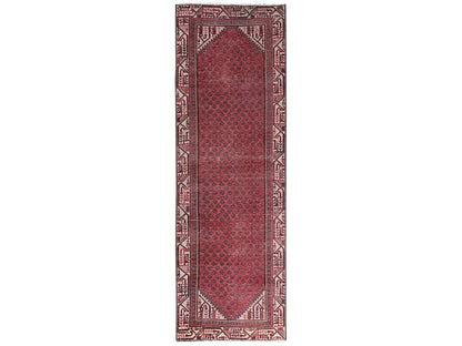 Sarouk Vintage hand-knotted wool runner in Red & Ivory, 3' x 9'5" — SKU O02226