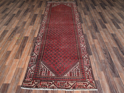 Sarouk Vintage hand-knotted wool runner in Red & Ivory, 3' x 9'5" — SKU O02226 (view 2)