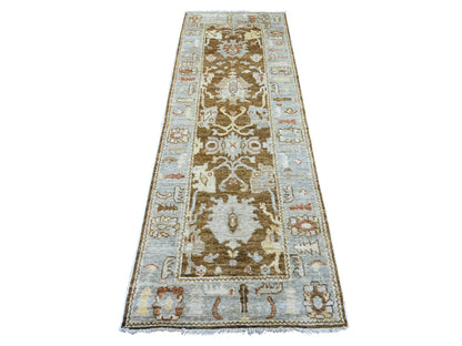 Brown 2'9" x 7'11" Oushak And Peshawar Hand knotted Wool Rug - Sku: O022270