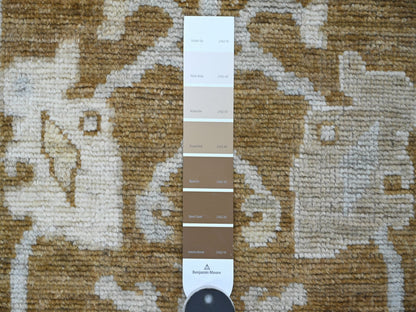 Brown 2'9" x 7'11" Oushak And Peshawar Hand knotted Wool Rug - Sku: O022270