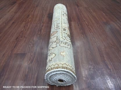 Brown 2'9" x 7'11" Oushak And Peshawar Hand knotted Wool Rug - Sku: O022270