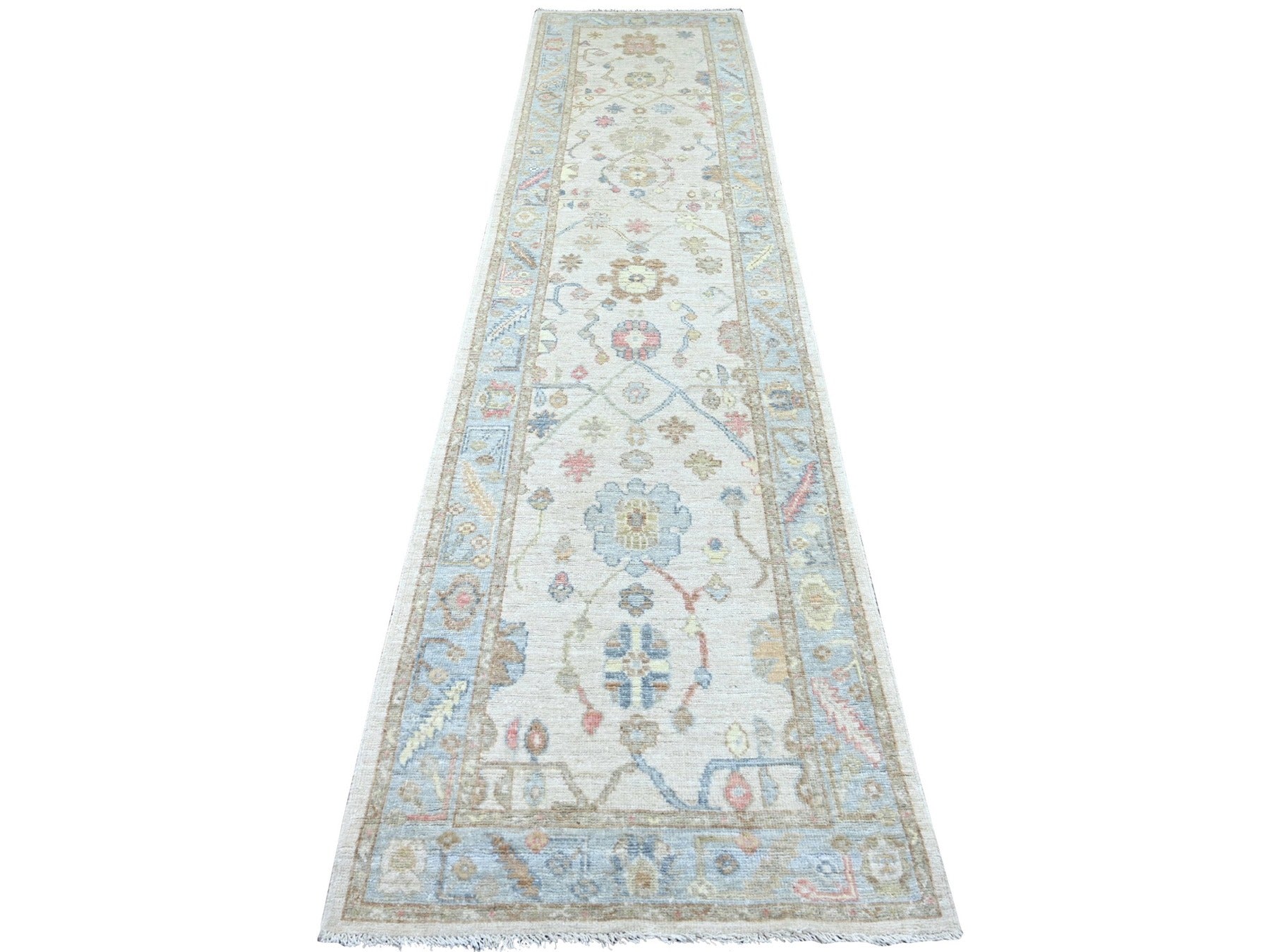 Ivory 2'11" x 12'8" Oushak And Peshawar Hand knotted Wool Rug - Sku: O022272