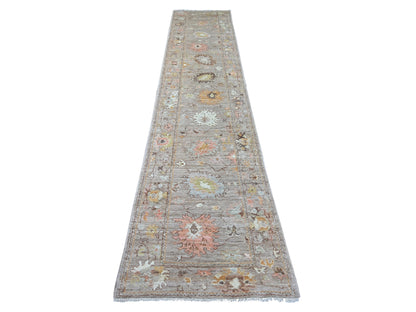 Brown 2'8" x 14'2" Oushak And Peshawar Hand knotted Wool Rug - Sku: O022273