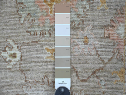 Brown 2'8" x 14'2" Oushak And Peshawar Hand knotted Wool Rug - Sku: O022273