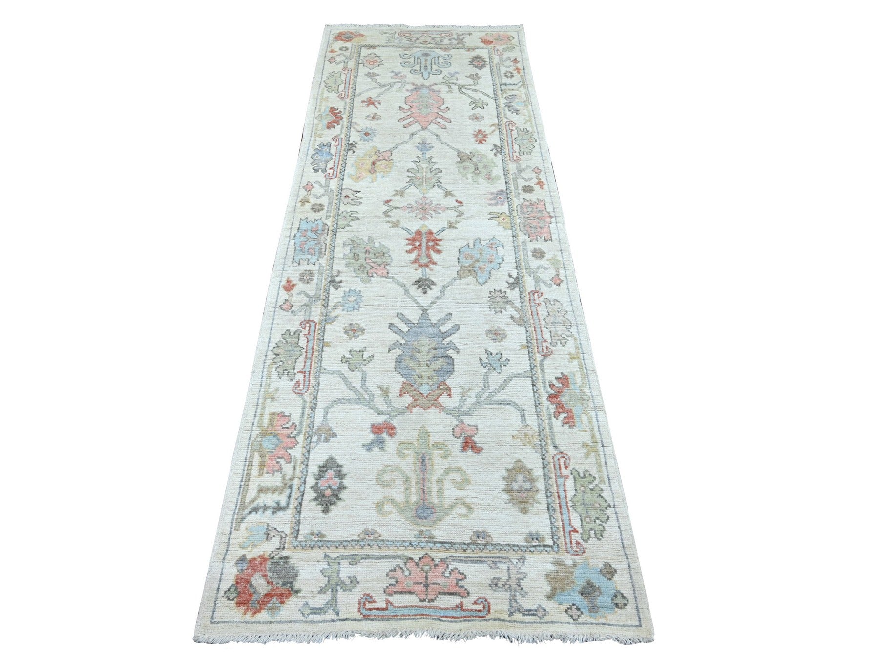 Ivory 2'9" x 7'8" Oushak And Peshawar Hand knotted Wool Rug - Sku: O022274