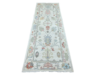 Ivory 2'9" x 7'8" Oushak And Peshawar Hand knotted Wool Rug - Sku: O022274
