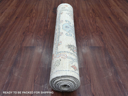 Ivory 2'9" x 7'8" Oushak And Peshawar Hand knotted Wool Rug - Sku: O022274