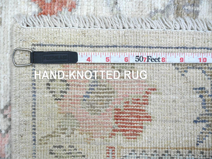 Ivory 2'9" x 7'8" Oushak And Peshawar Hand knotted Wool Rug - Sku: O022274