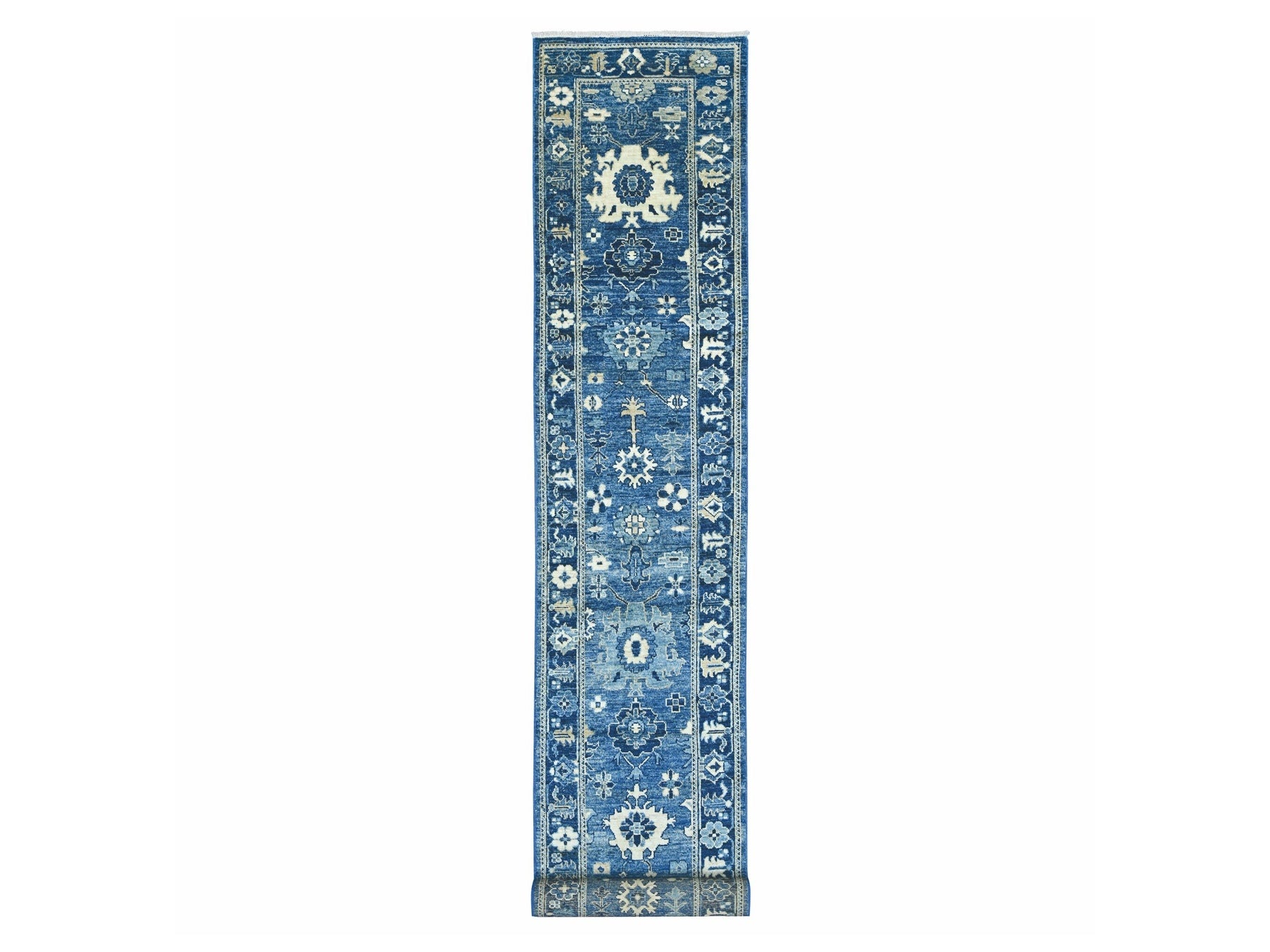 Blue 2'9" x 18'11" Oushak And Peshawar Hand knotted Wool Rug - Sku: O022275