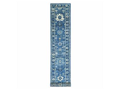 Blue 2'9" x 18'11" Oushak And Peshawar Hand knotted Wool Rug - Sku: O022275