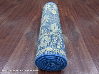 Blue 2'9" x 18'11" Oushak And Peshawar Hand knotted Wool Rug - Sku: O022275