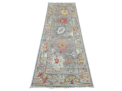 Grey 2'9" x 8'2" Oushak And Peshawar Hand knotted Wool Rug - Sku: O022276