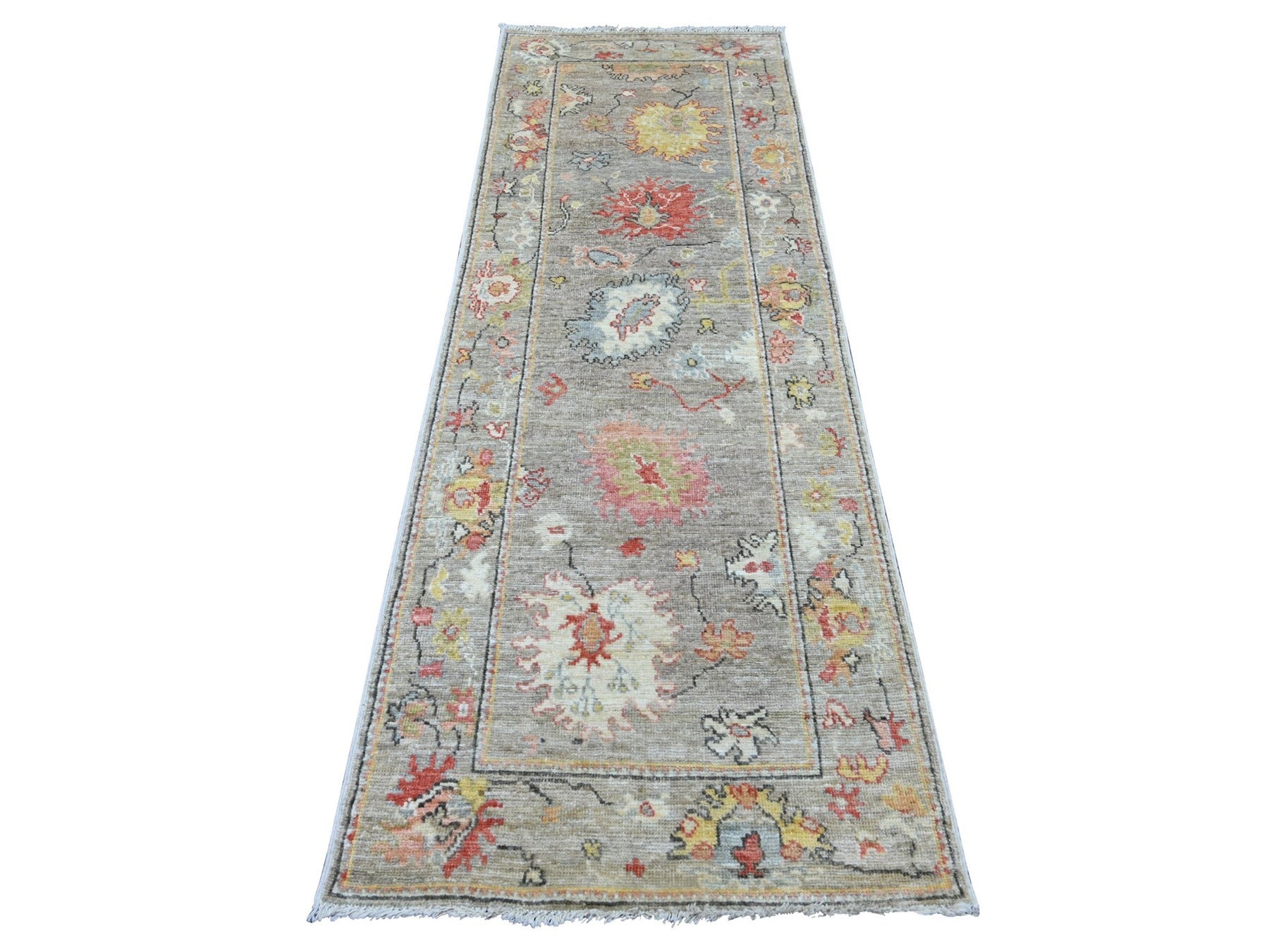Grey 2'9" x 8'2" Oushak And Peshawar Hand knotted Wool Rug - Sku: O022276
