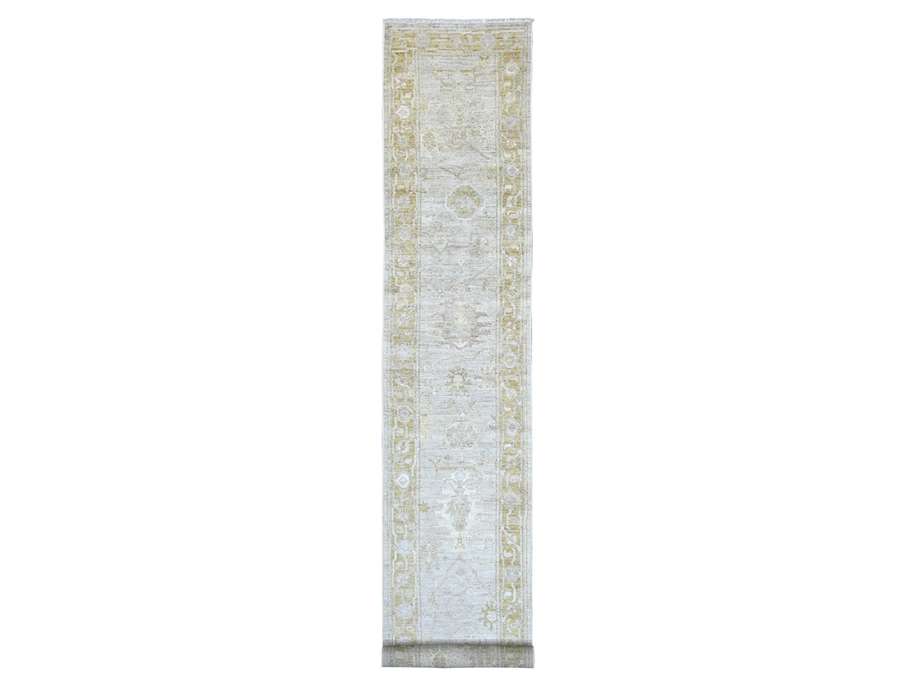 Grey 2'8" x 17'4" Oushak And Peshawar Hand knotted Wool Rug - Sku: O022278