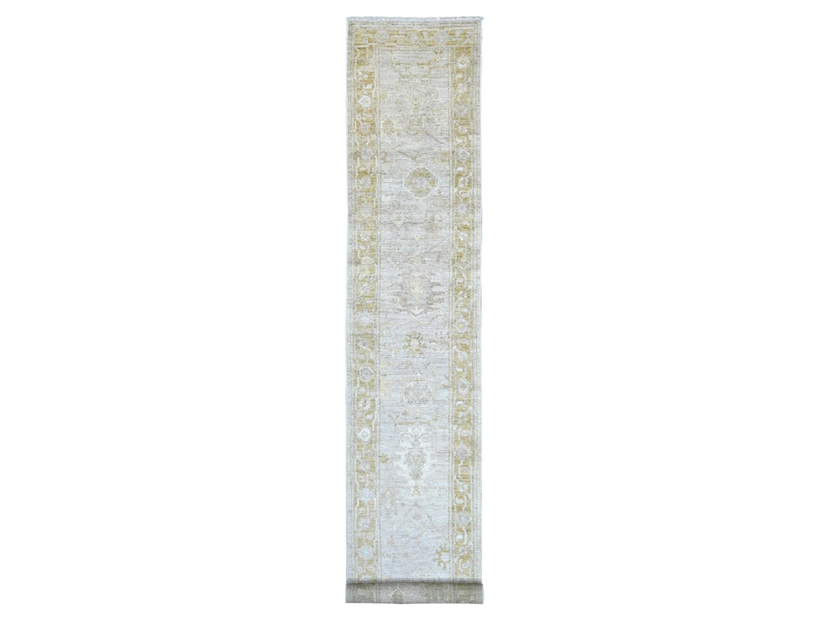 Oushak Oushak hand-knotted wool runner in Gray & Gold, 2'8" x 17'4" — SKU O022278
