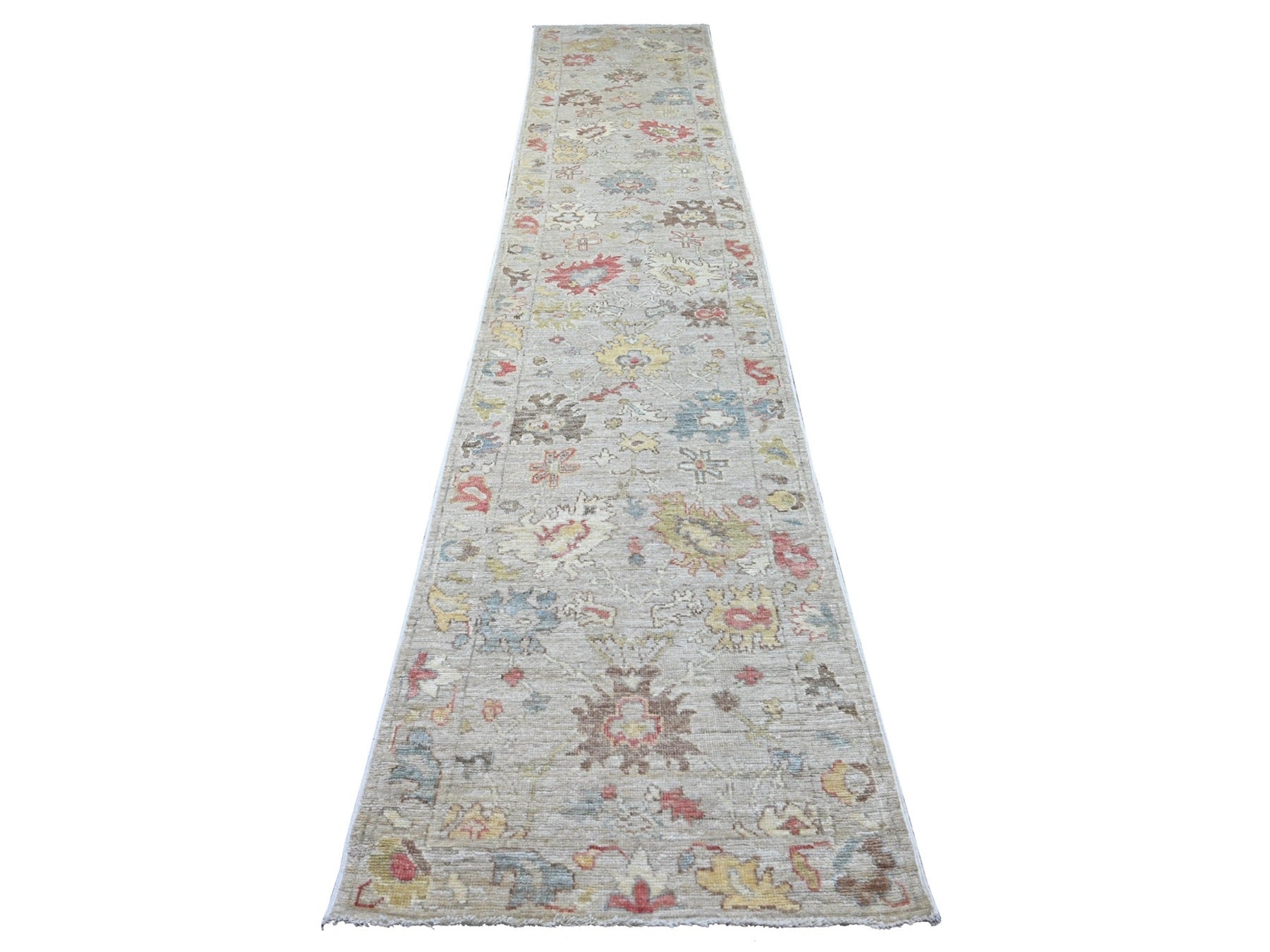 Grey 2'11" x 15'3" Oushak And Peshawar Hand knotted Wool Rug - Sku: O022279