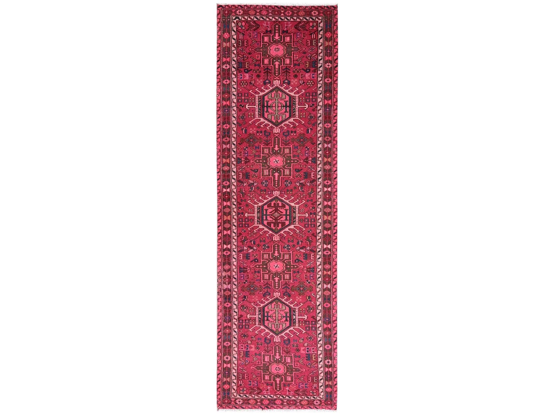 Vintage hand-knotted wool runner in Pink & Chocolate Brown, 2'10" x 9'8" — SKU O02227