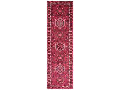 Vintage hand-knotted wool runner in Pink & Chocolate Brown, 2'10" x 9'8" — SKU O02227