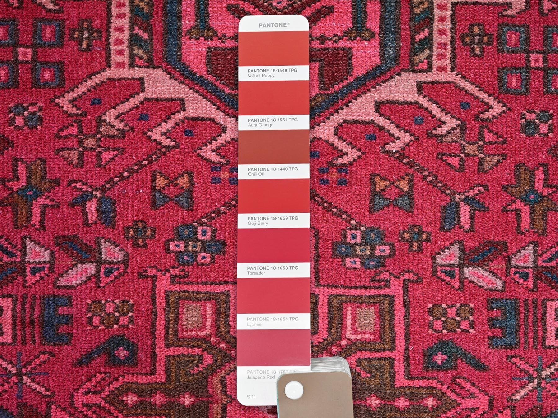 Vintage hand-knotted wool runner in Pink & Chocolate Brown, 2'10" x 9'8" — SKU O02227 (view 4)